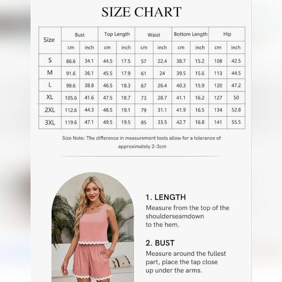 NWT 2 Piece Vacation Beach Outfit Square Neck Cropped Tank Scalloped - Picture 4 of 4